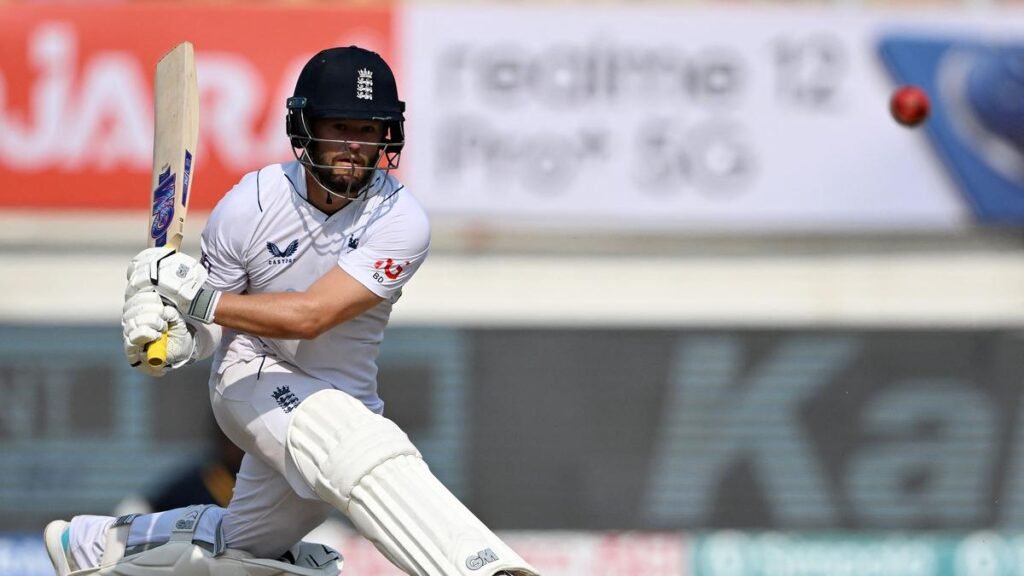 England's Ben Duckett plays a shot during the second day of the third Test cricket match between India and England at Niranjan Shah stadium in Rajkot on February 16, 2024. (Photo by Punit PARANJPE / AFP) / -- IMAGE RESTRICTED TO EDITORIAL USE - STRICTLY NO COMMERCIAL USE -- | Photo Credit: PUNIT PARANJPE